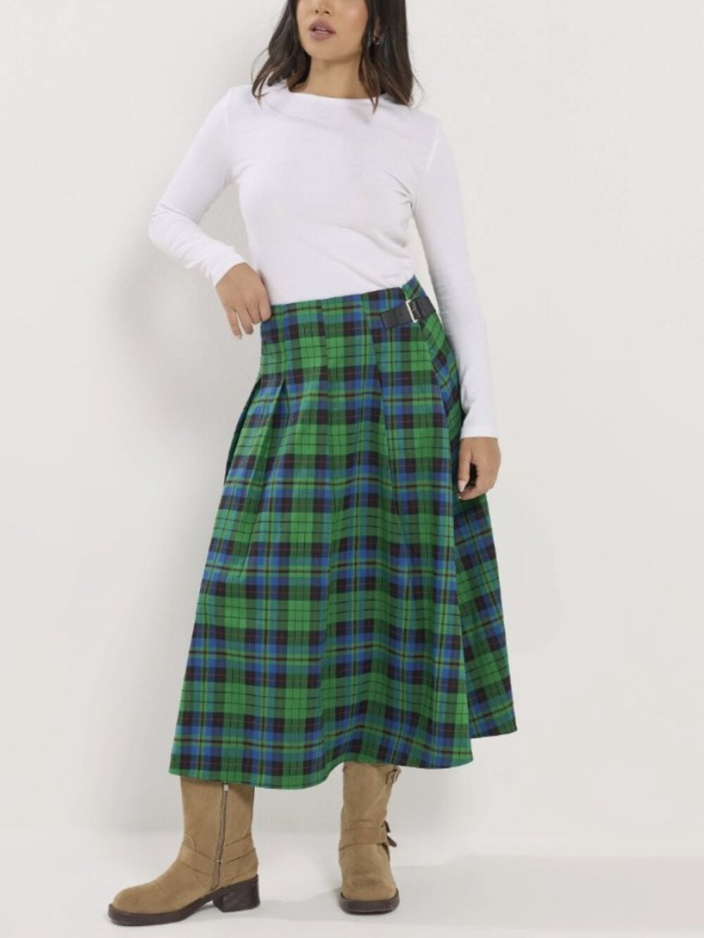 NWT PixieGirl Petite Green & Blue Check Midi Skirt in 2P